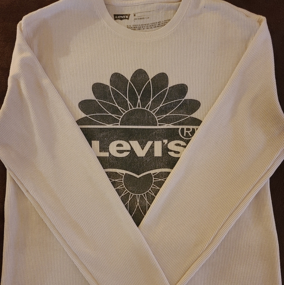 Levi's Strauss & Co. Floral Long Sleeve Shirt | Cream/Black | Medium